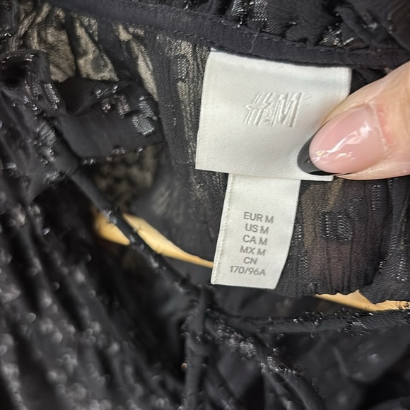 H&M Black Metallic Semi Sheer Tiered Whimsy Goth Midi Dress - Picture 9 of 9